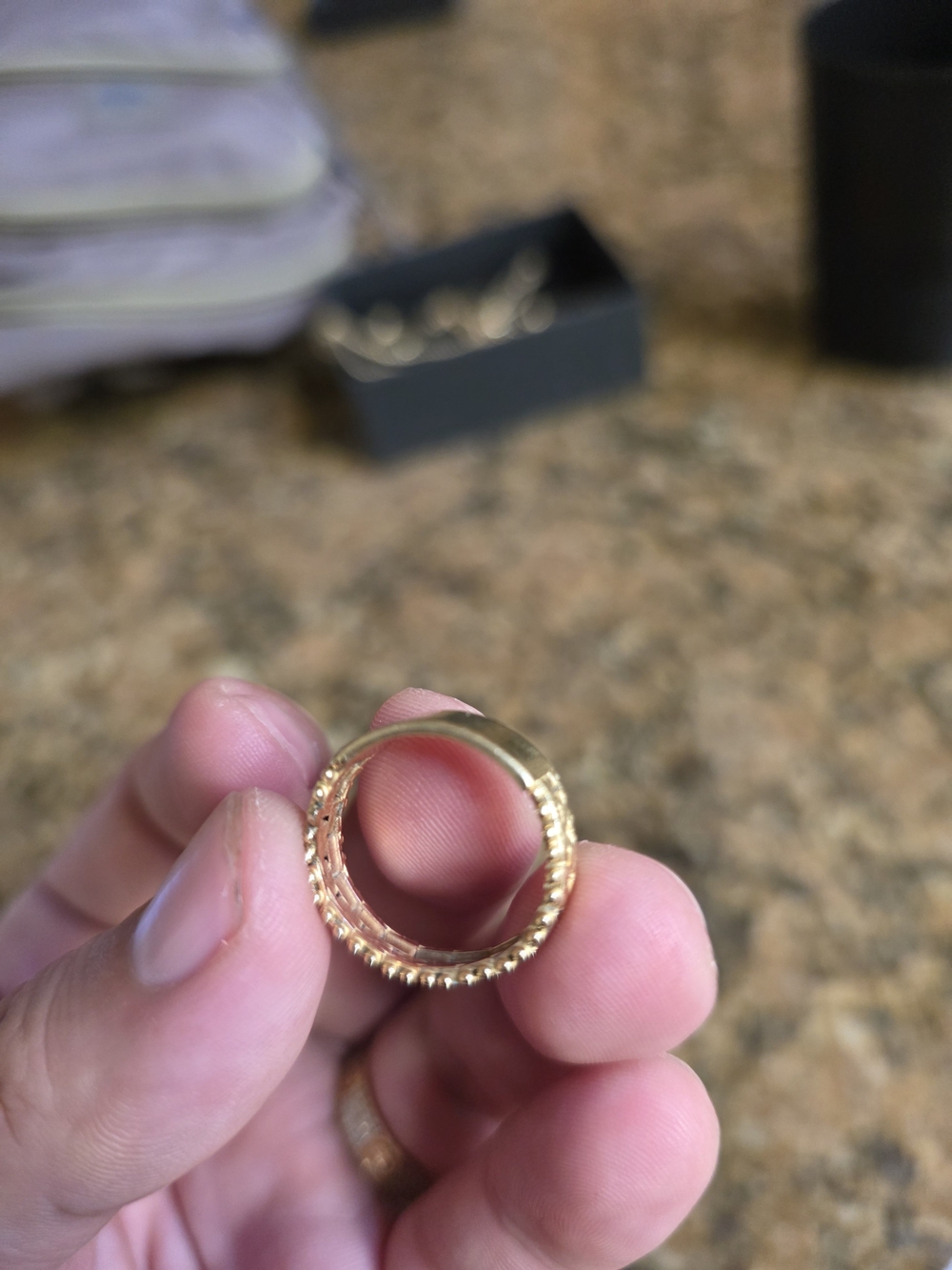 14k Solid Gold Beaded Edge Band Ring - Picture 4 of 13